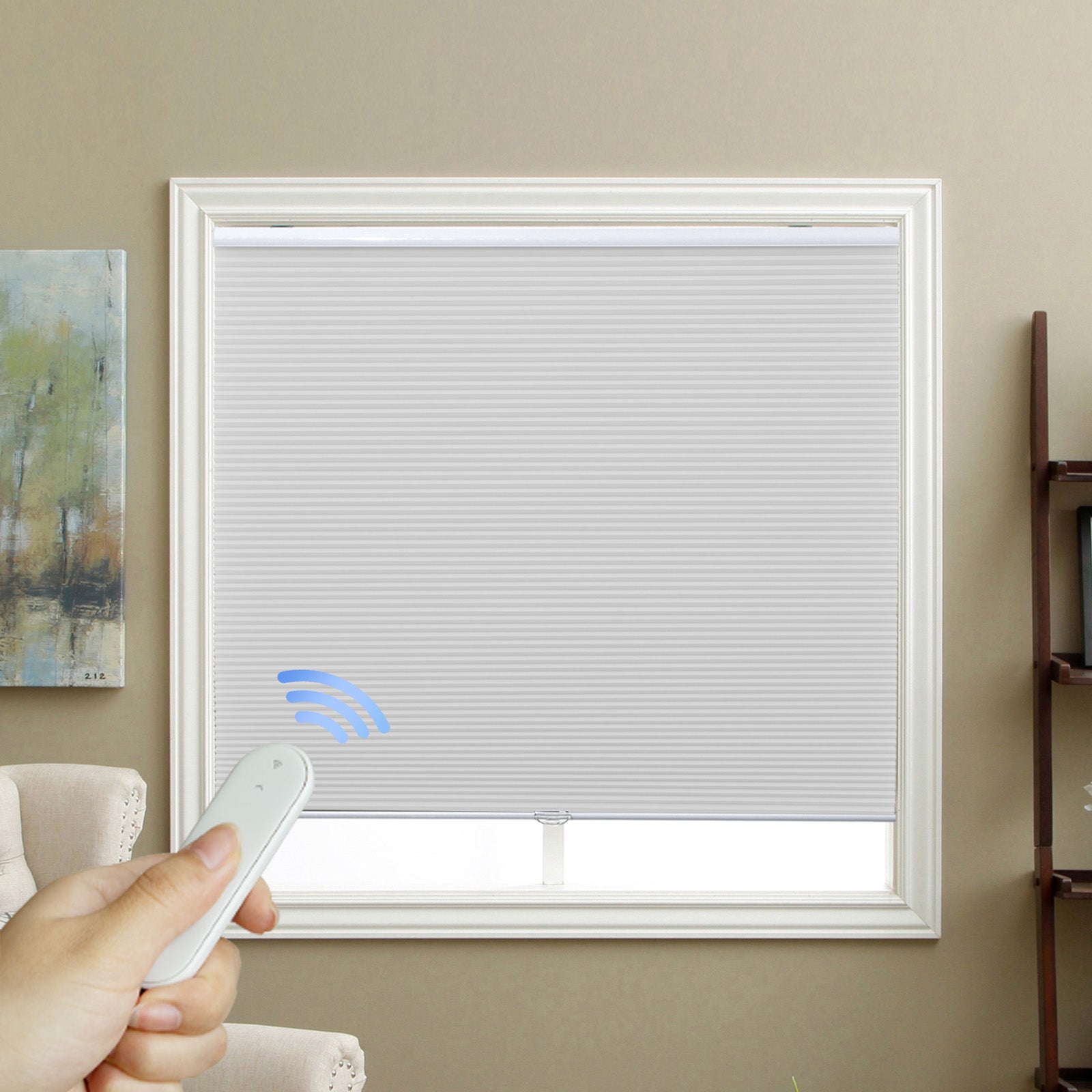 GrandeKor 電動ロールスクリーン ベージュ　つっぱり遮光横50㎝縦60㎝ 取り付け時工具不要 突っ張り ロールスクリーン 60~90cm以内 90