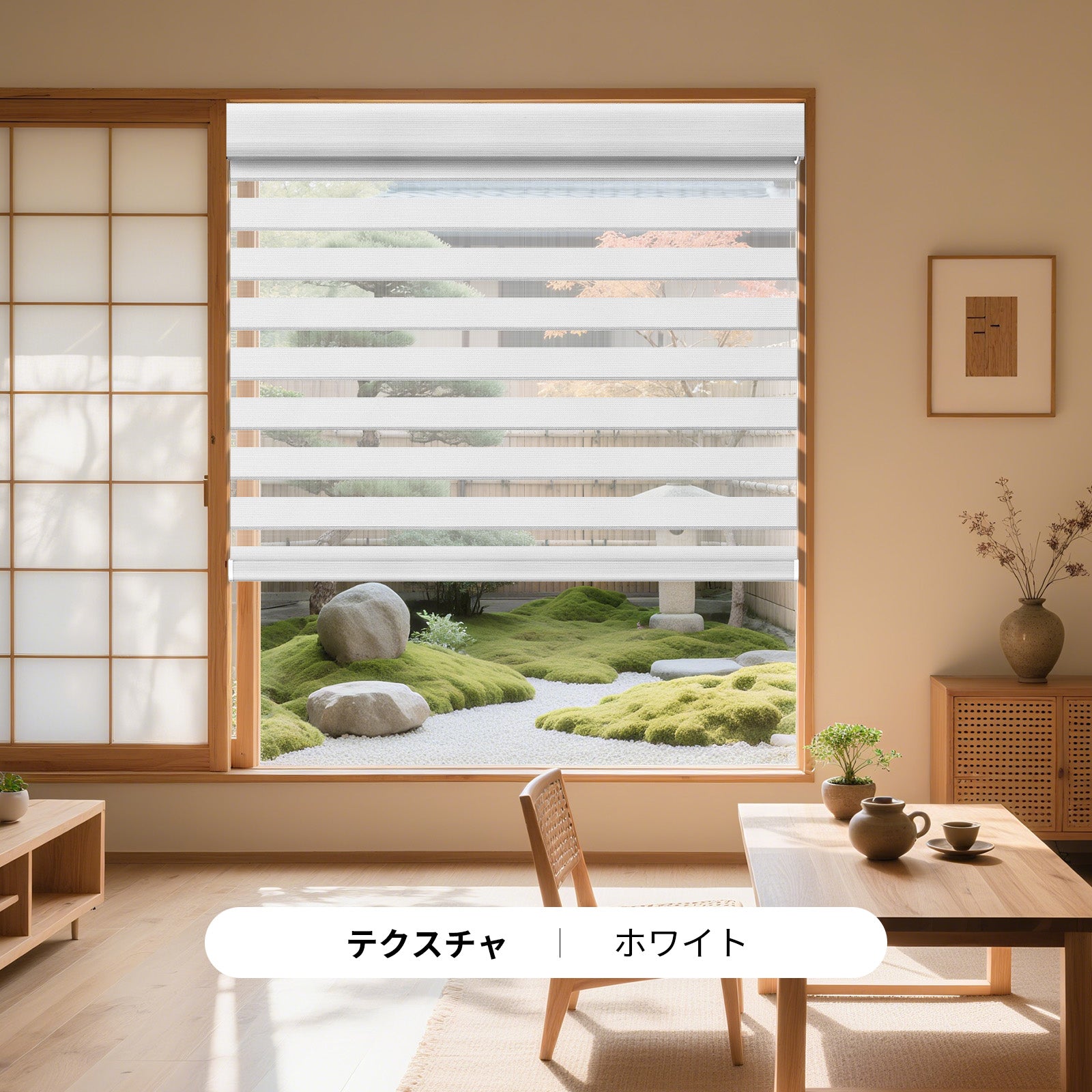 調光ロールスクリーン　コードレス式　ネジ不要　遮光カーバーあり