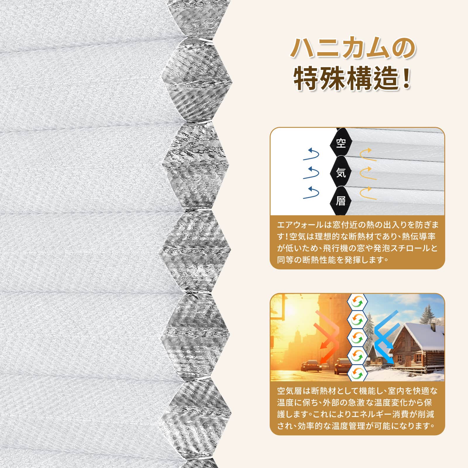 ハニカムスクリーン 電動式 つっぱり式 ネジ止め式 1級遮光 - Grandekor