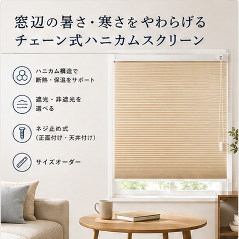 チェーン式ハニカムスクリーン｜断熱・採光を快適に調整